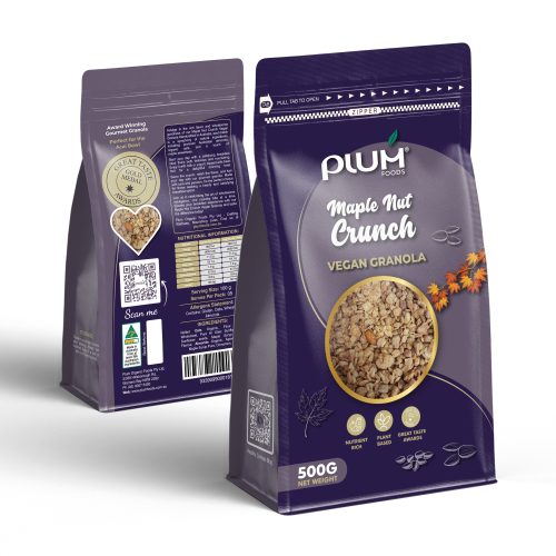 Maple Nut Crunch Premium granola in a 500g retail ready pack