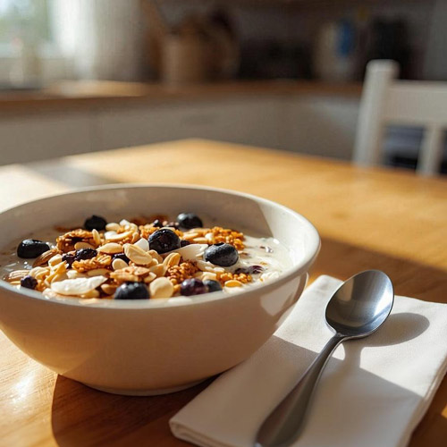 A-bowl-of-keto-granola-from-Opera-Foods-on-a-family-kitchen-table