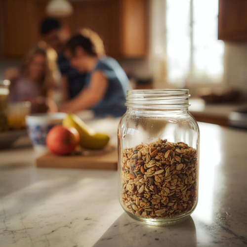 A-jar-of-paleo-granola-from-Opera-Foods-on-a-family-kitchen-table