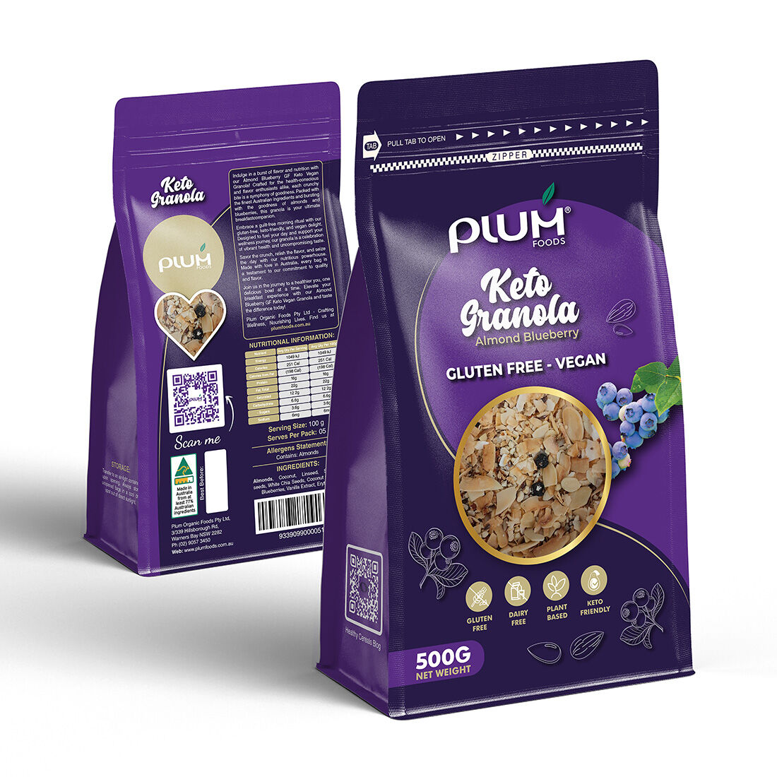 Blueberry Keto GF Granola 500g - CTN of 12
